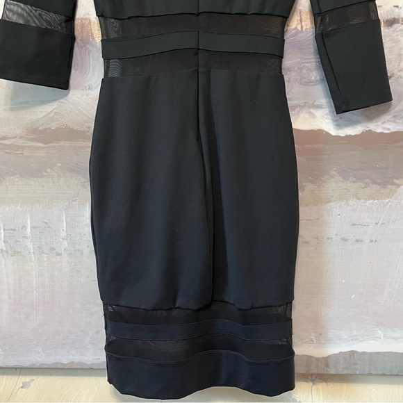 Vtg BEBE Sexy Black Bodycon Mini Dress NWT Sz S/P Sheer Mesh Detail 3/4 Sleeve - Picture 10 of 16